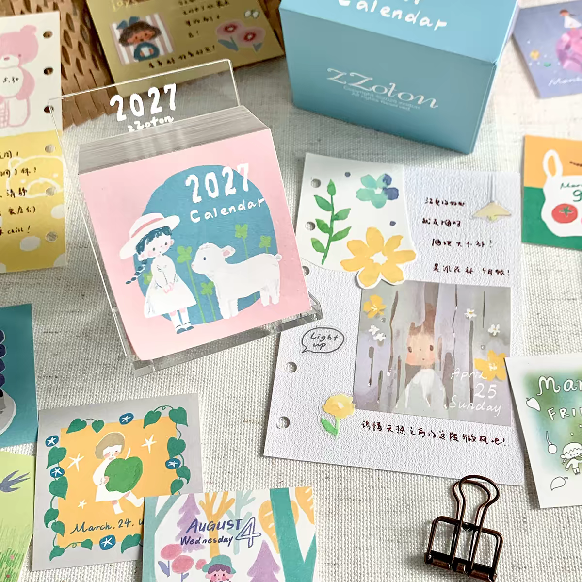 Pre - Order Molinta Premium 2027 Cute Illustrated Desk Calendar – Aesthetic Kawaii Calendar with Stand