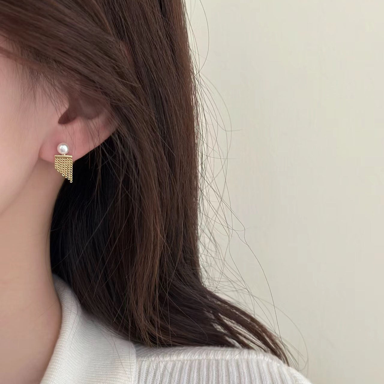 Korean Tassel Pearl Earrings