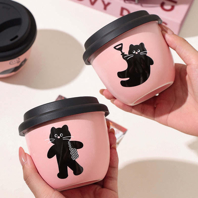 Pre - Order Pink Black Cat Mini Ceramic Cups