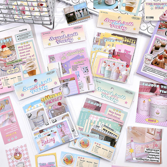 30 Pcs Sweet Roll Party Journaling Stickers Set