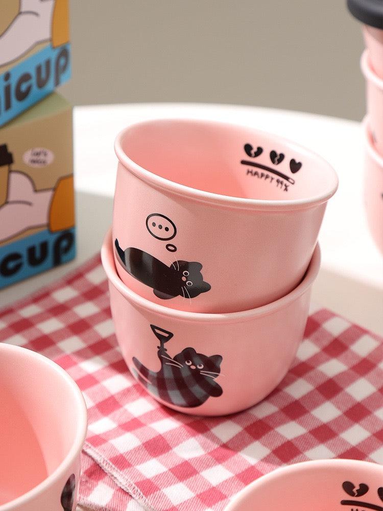 Pre - Order Pink Black Cat Mini Ceramic Cups