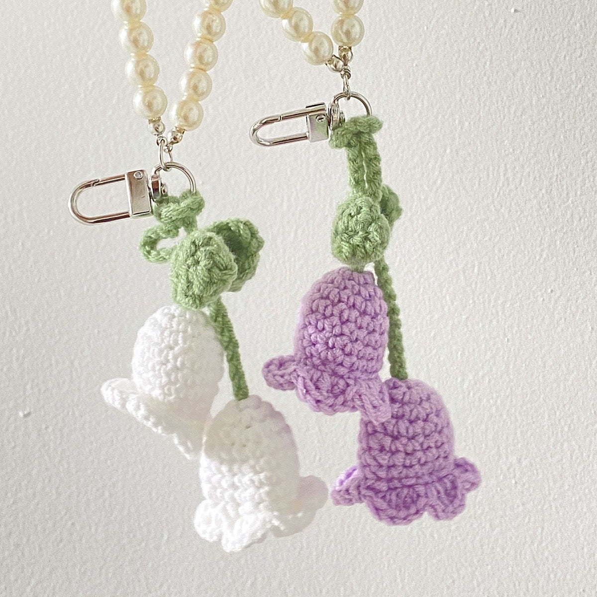 Crochet Pearl Tulip Keychain Hanging