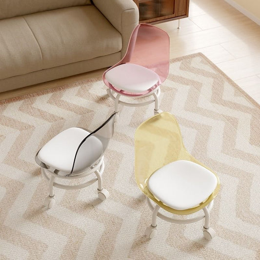 Aesthetic Transparent PET Home Furniture Rotating Wheel Low Chair For Kids And Adults