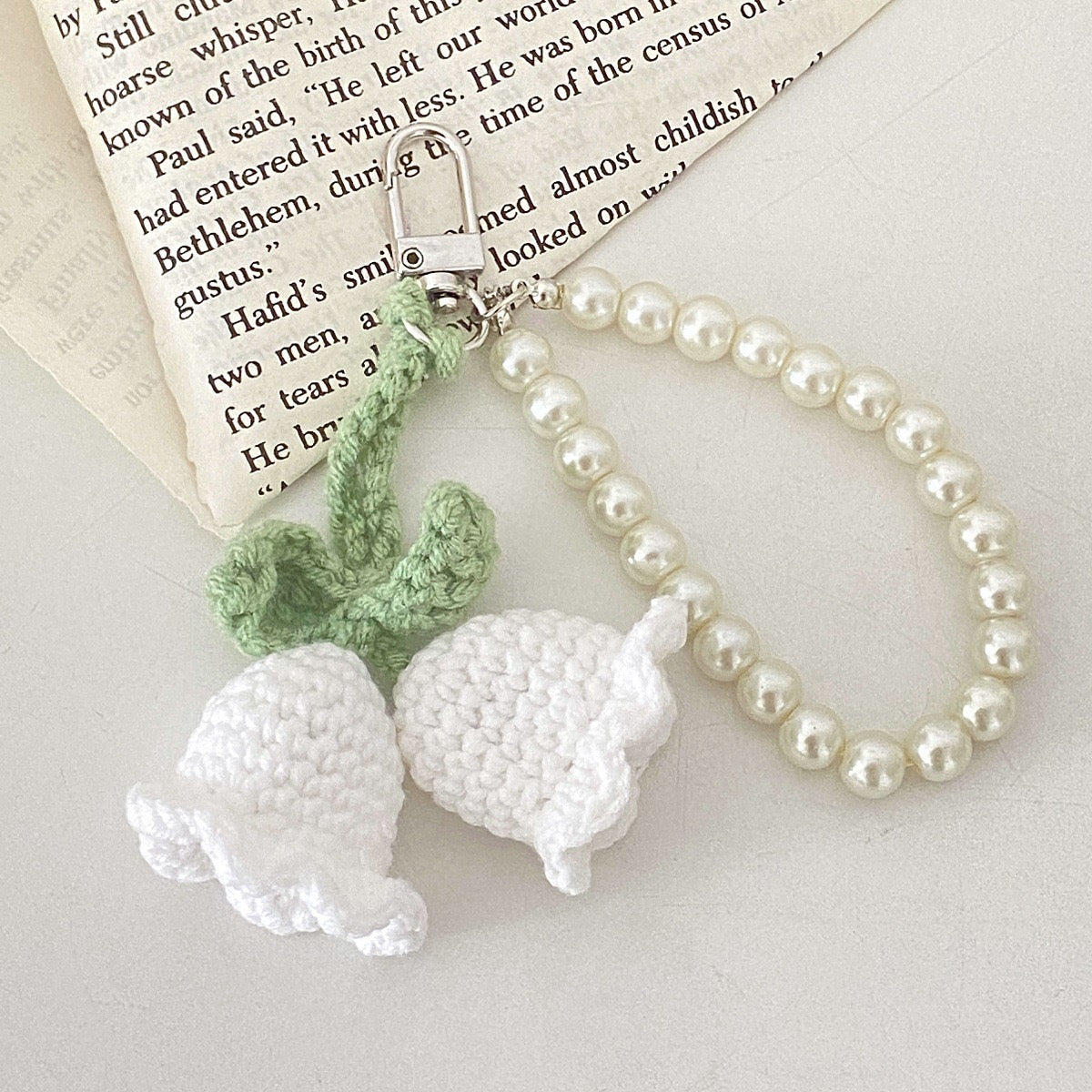 Crochet Pearl Tulip Keychain Hanging