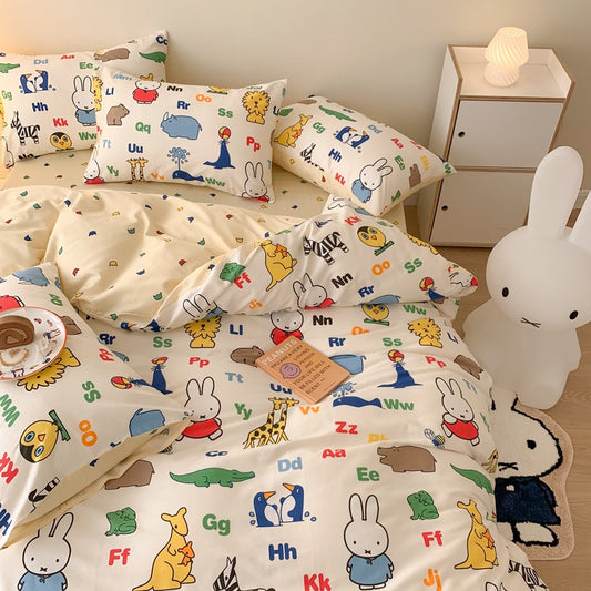 Premium Miffy Alphabets Bedsheets and Comforter Cover with 2 Pillow Cases / 4 piece set / Duvet Cover