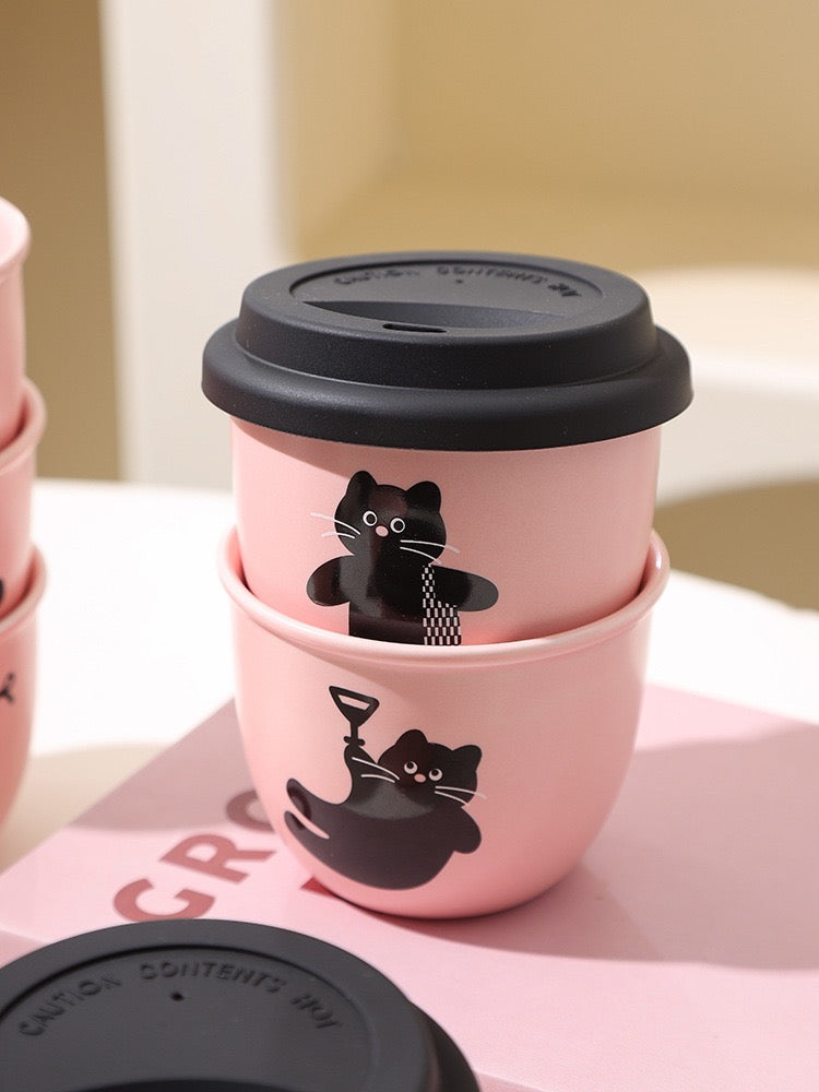 Pre - Order Pink Black Cat Mini Ceramic Cups