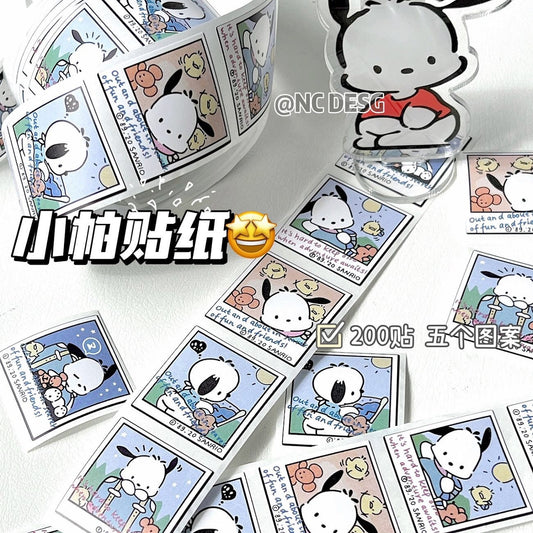 200 Pcs Pochacoo Stickers Washi Tape Roll