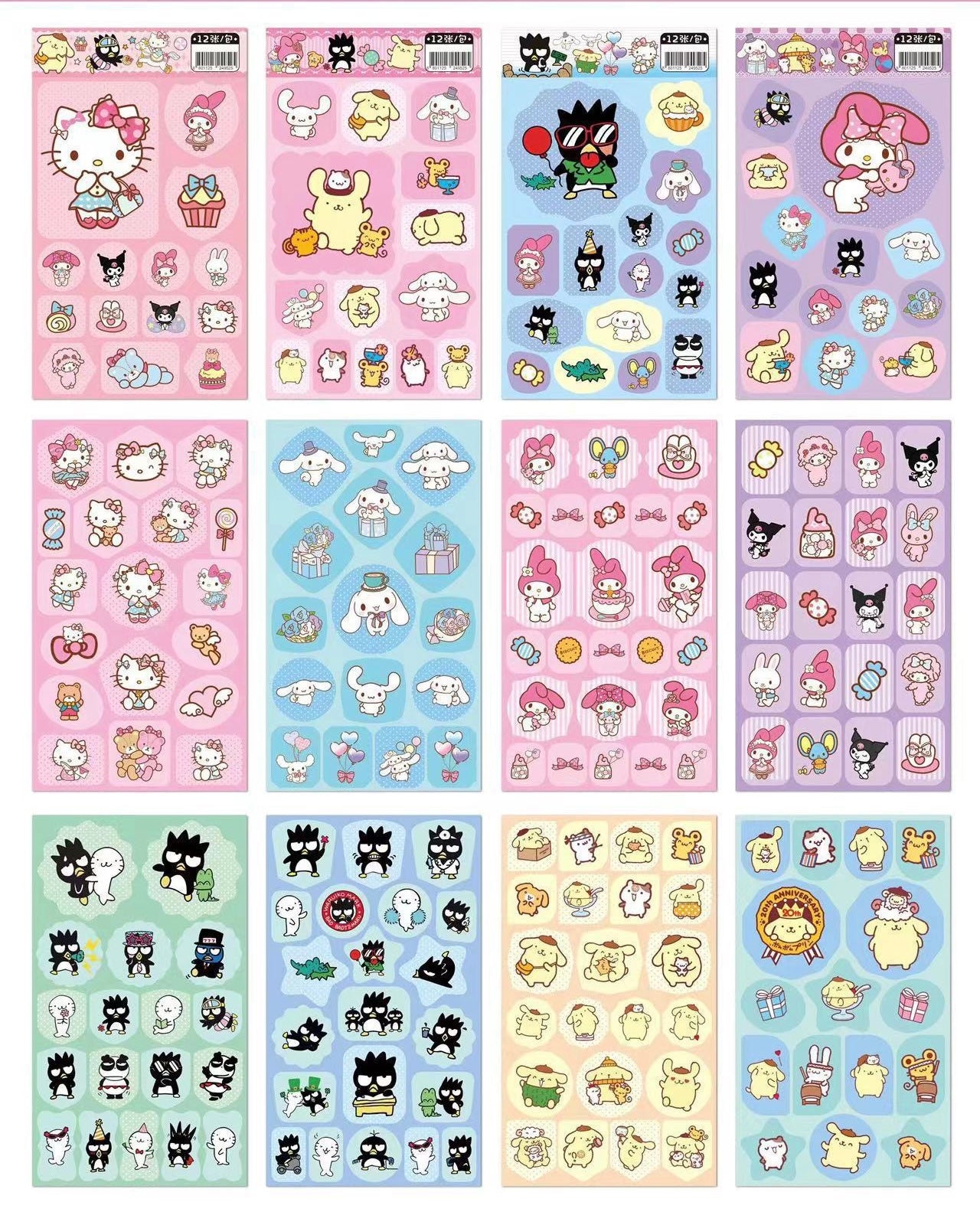 12 Sanrio Sticker Sheets Set