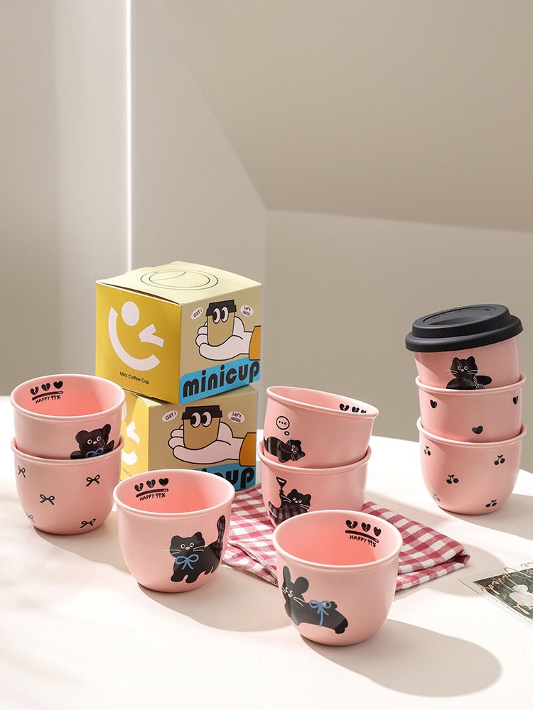 Pre - Order Pink Black Cat Mini Ceramic Cups