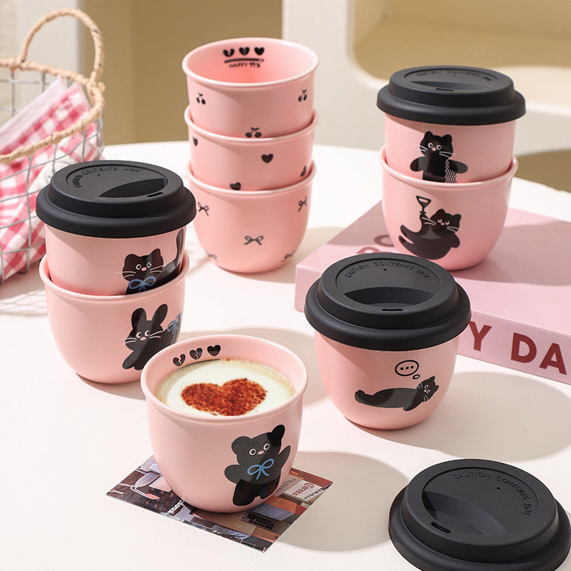 Pre - Order Pink Black Cat Mini Ceramic Cups