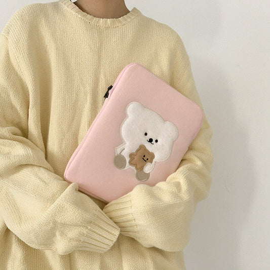 Pink White Bear iPad / iMac / Laptop Sleeve Pouch