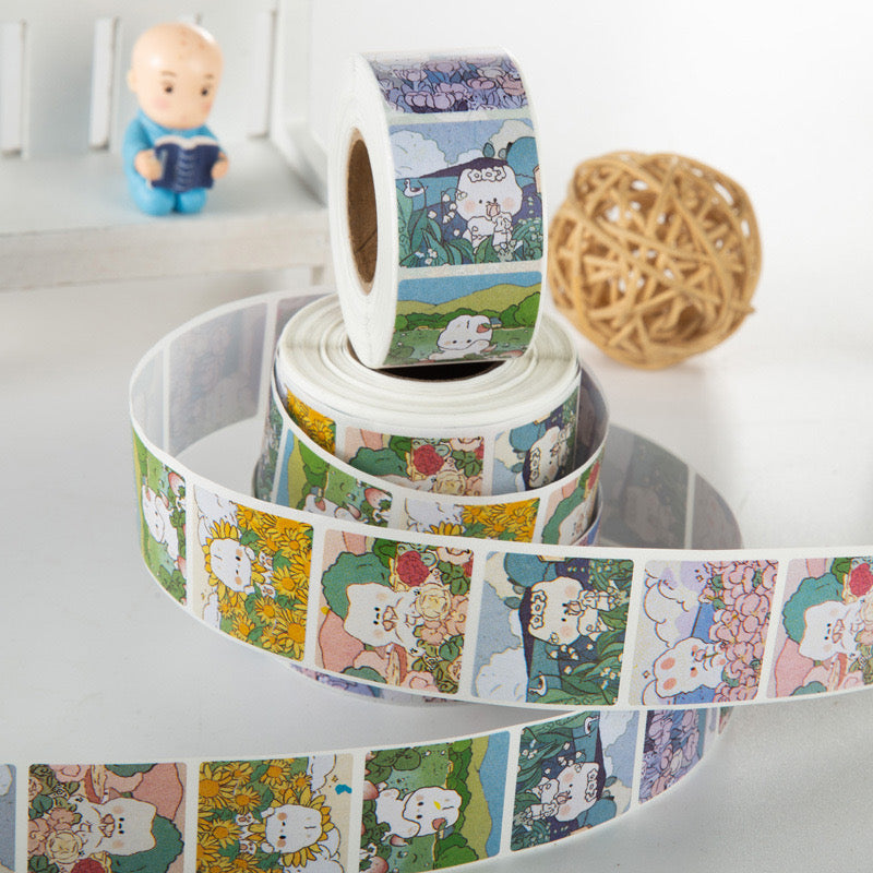 Floral and Bunny 200 pc Stickers Washi Tape Roll