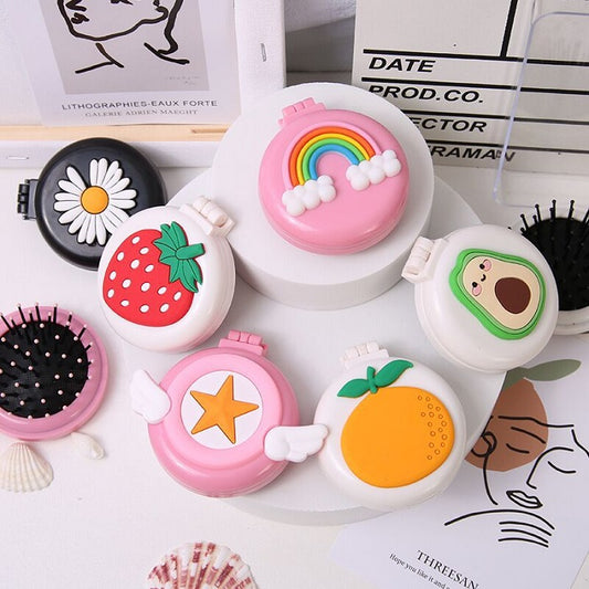 Mini Cartoon Mirror with Comb