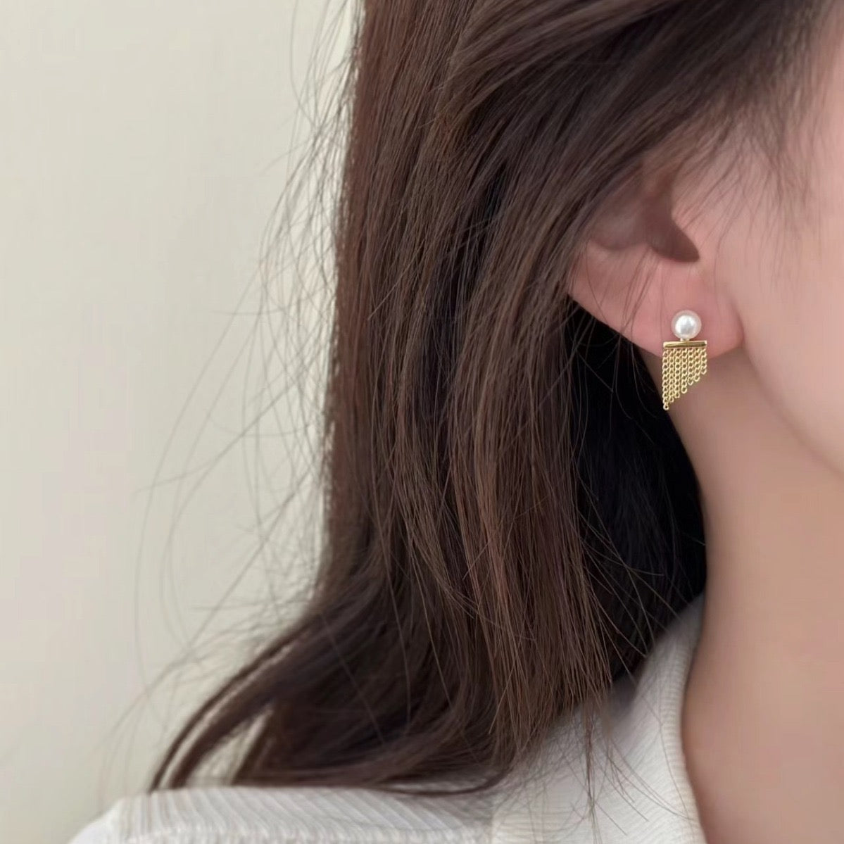 Korean Tassel Pearl Earrings