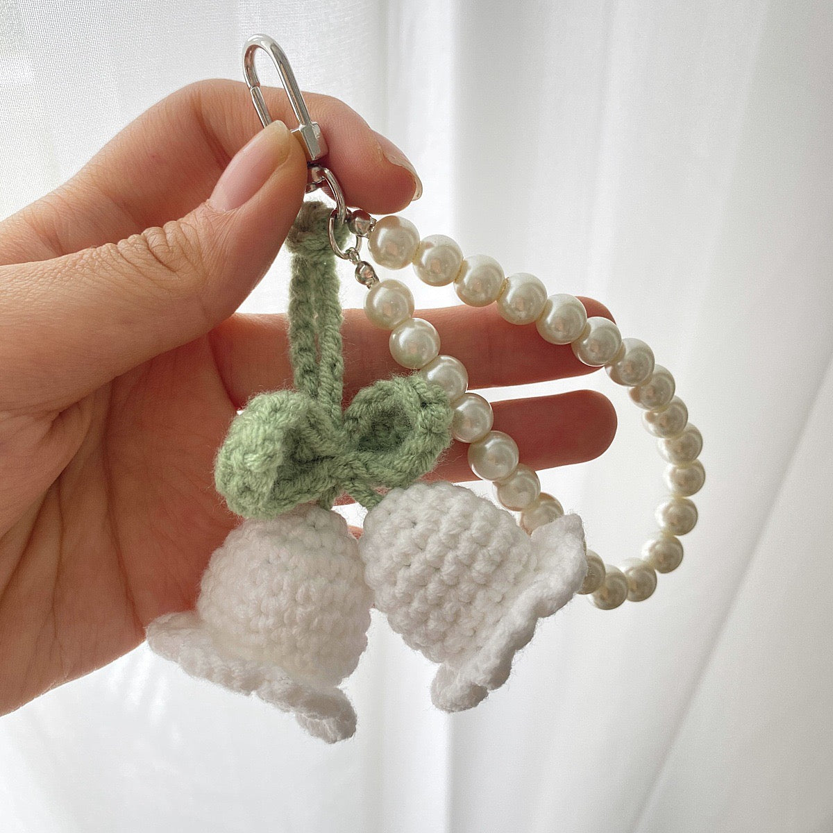 Crochet Pearl Tulip Keychain Hanging