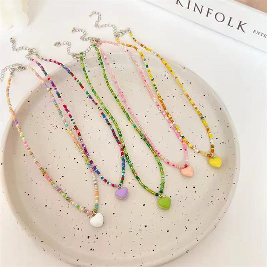 Korean Aesthetic Pinteresty Candy Beads Heart Neck Chain