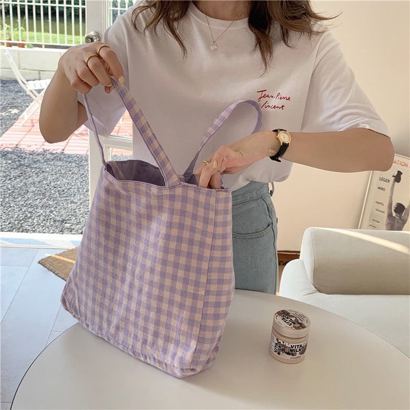 Reversible Solid Gingham Tote Bag