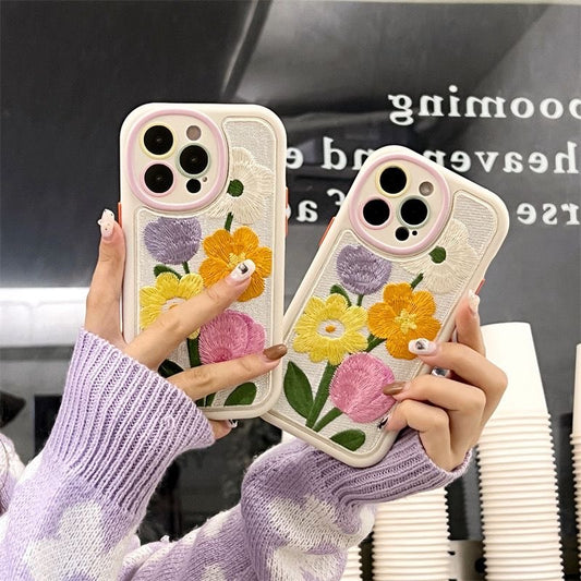 13/14 Floral Embroidery iPhone Case