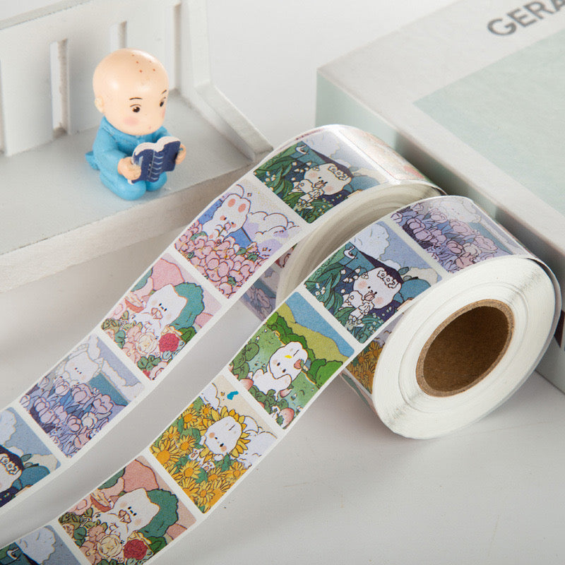 Floral and Bunny 200 pc Stickers Washi Tape Roll