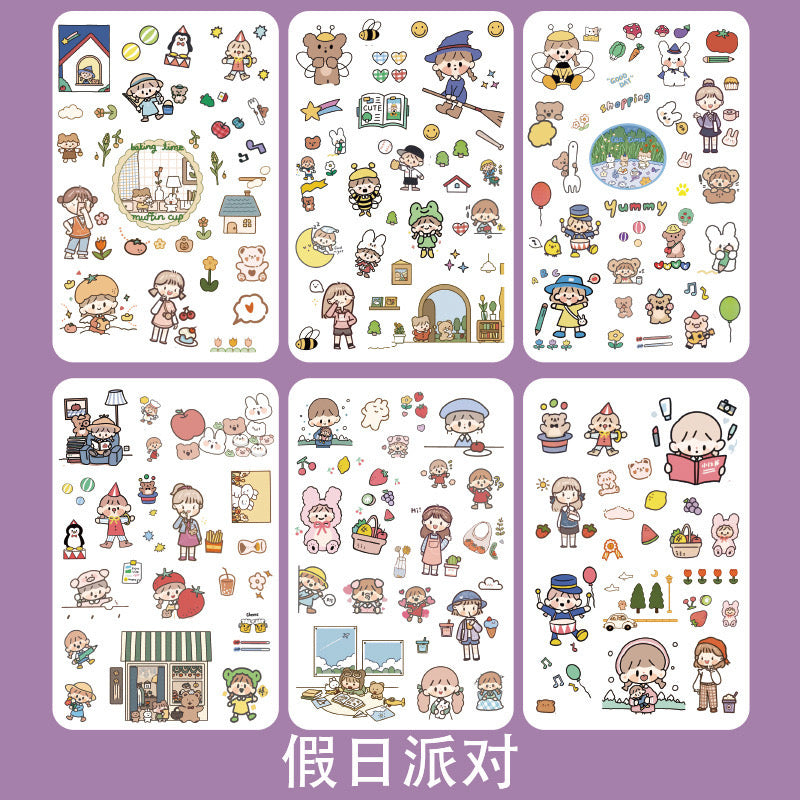 Set of 6 Kawaii Sticker Sheets for Journaling