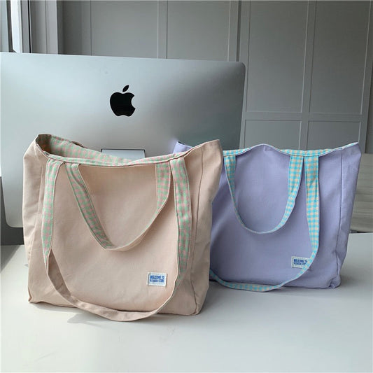 Reversible Solid Gingham Tote Bag