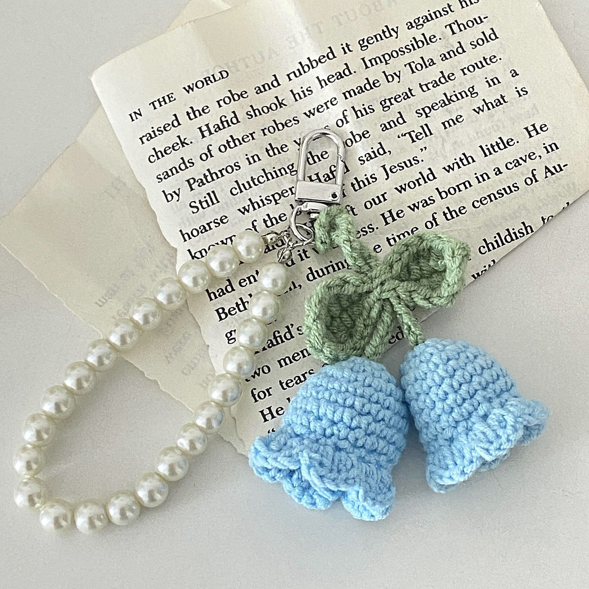 Crochet Pearl Tulip Keychain Hanging