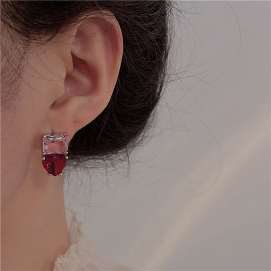 PS11 Korean Red Hearts Square Earrings