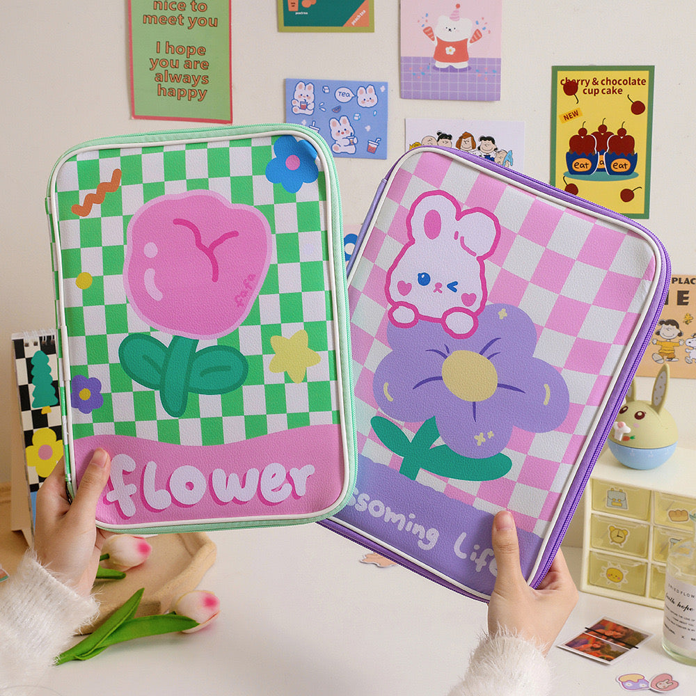 Floral Bunny iPad Sleeve Case / Stationery Organiser / Pouch