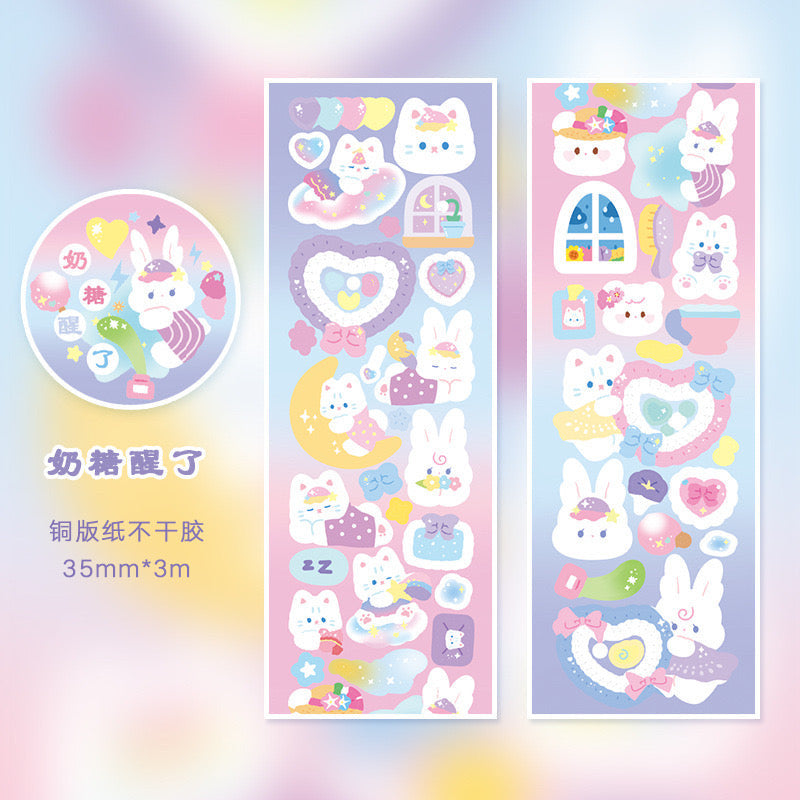 White Cat Washi Tape PET Stickers Roll
