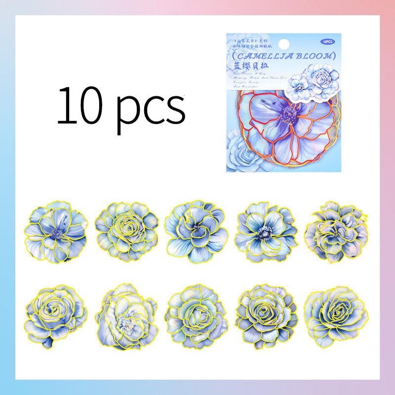 Camellia Bloom Floral Sticker Set – 10 Pieces
