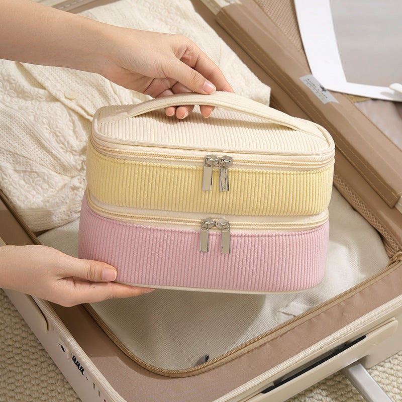 Pastel Corduroy Double-Layer Makeup Organiser 💛🩷💙