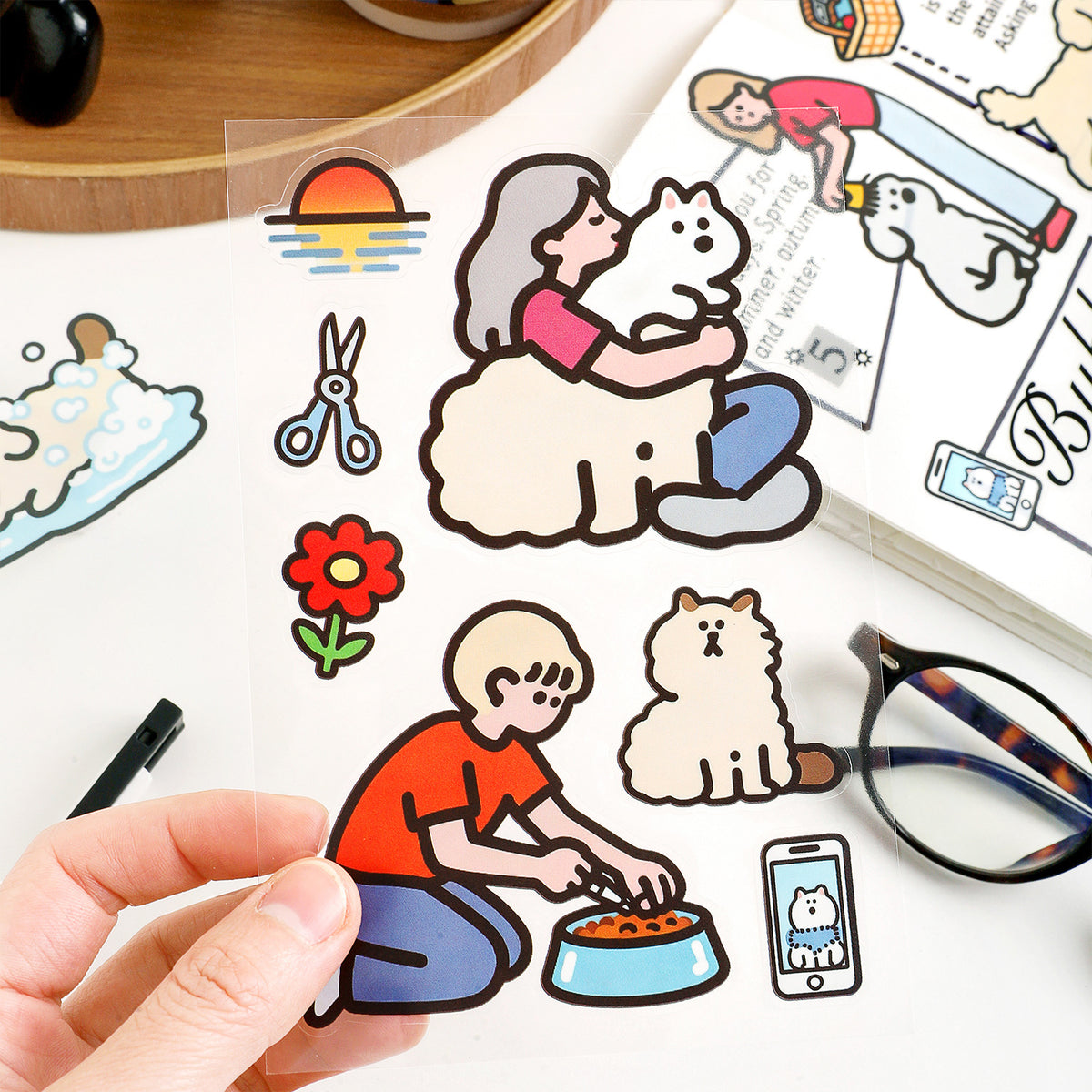 🐾 Set of 4 Whimsical Animal & Everyday Life Sticker Sheets