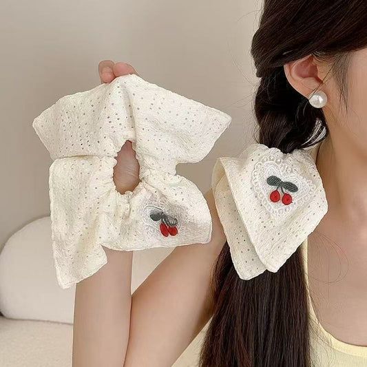 Cherry White Cute Square Scrunchie