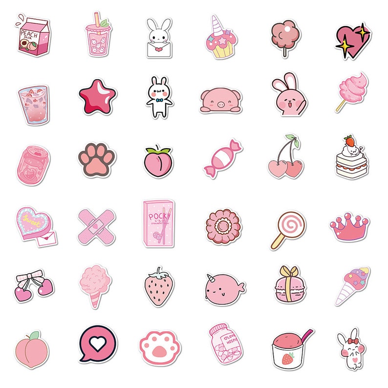 PS16 Set of 50 Pink Kawaii Candy & Sweeties Sticker Pack