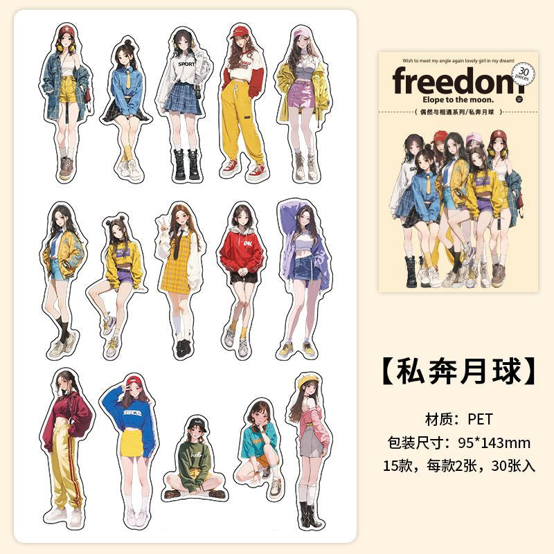 Fashion Girl Sticker Set – 30pcs PET Character Stickers