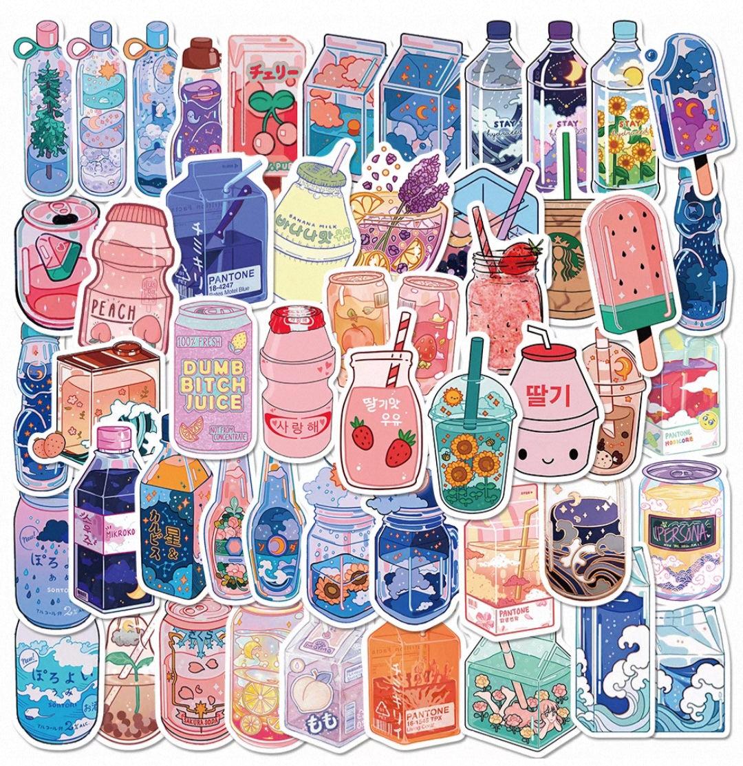 PS15 Set of 50 Kawaii Drink Bottle Stickers Pack