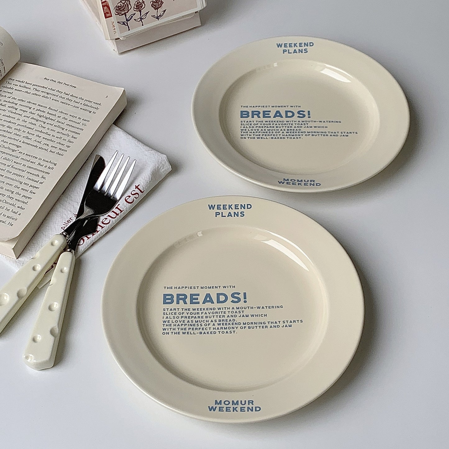 Weekend Plans Ceramic Breakfast Bread, Jam, Cheese, Butter Plate Cup 🍞☕✨