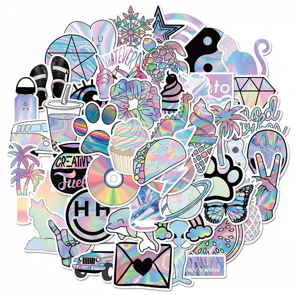 PS17 Set of 50 Holographic Look Y2K Vibes Stickers Pack