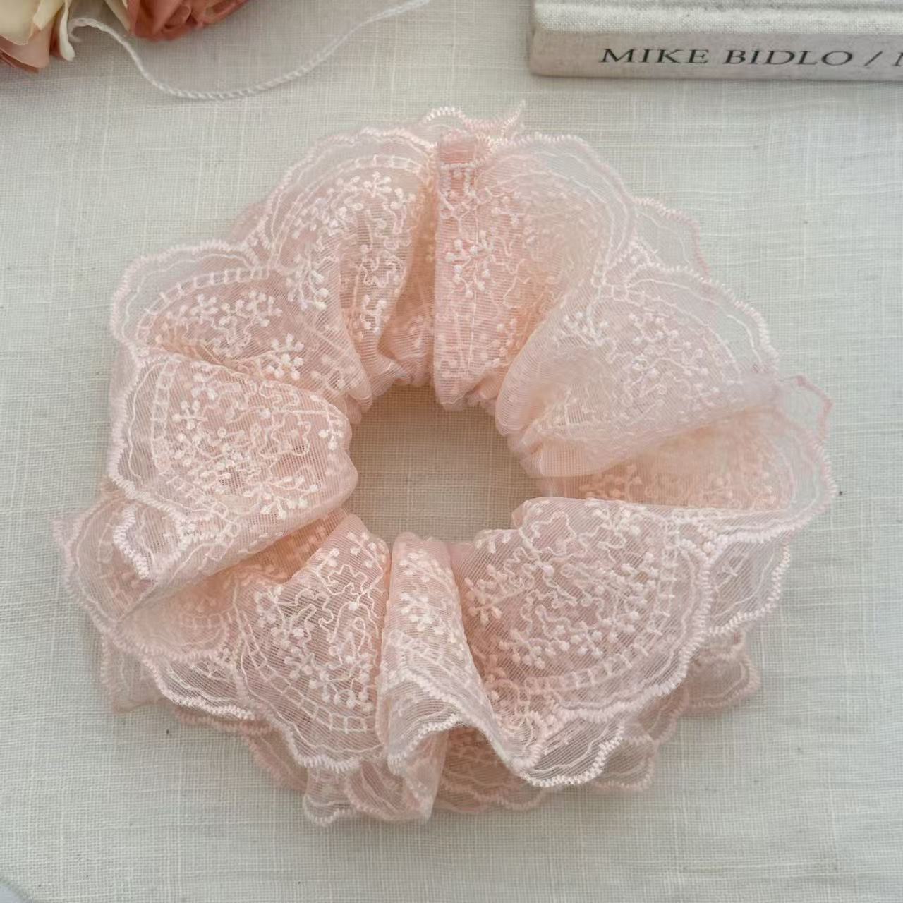 Lace Bloom Scrunchie – Soft Vintage Hair Tie 🌸🎀