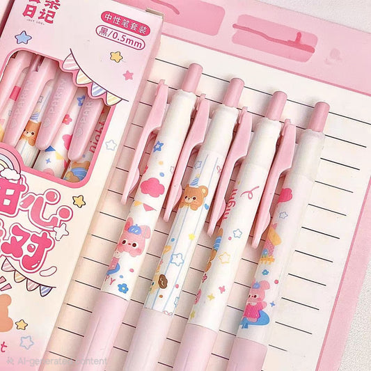 Set of 4 Pastel Party Cute Printed Gel Pens – 0.5mm