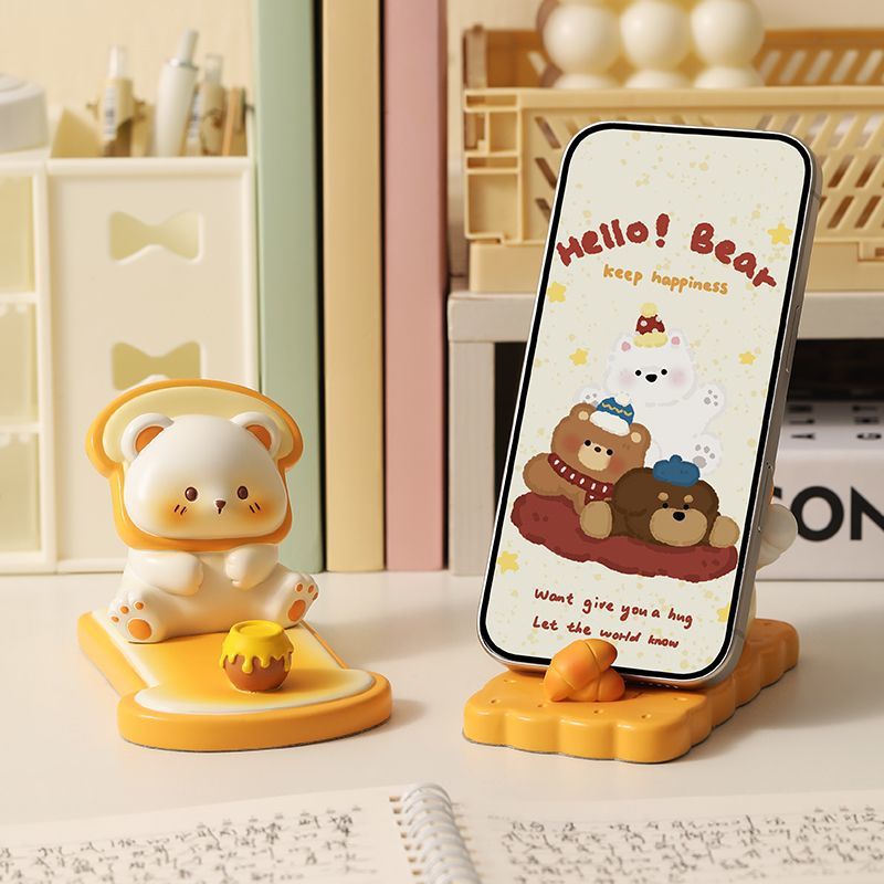 Kawaii Bear & Toast Phone Stand 🧸🍞 | Cute Desktop Mobile Holder