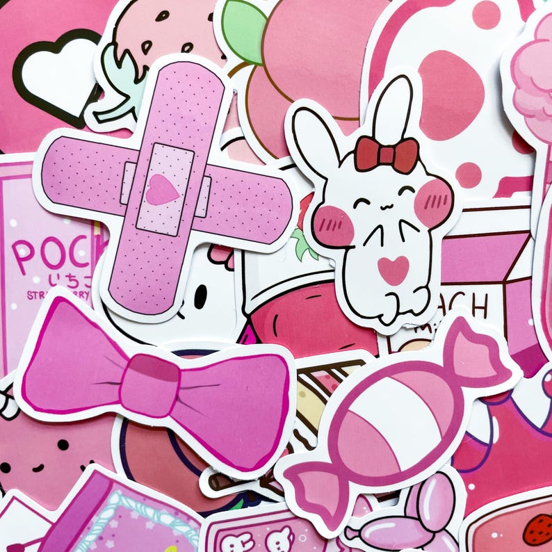 PS16 Set of 50 Pink Kawaii Candy & Sweeties Sticker Pack
