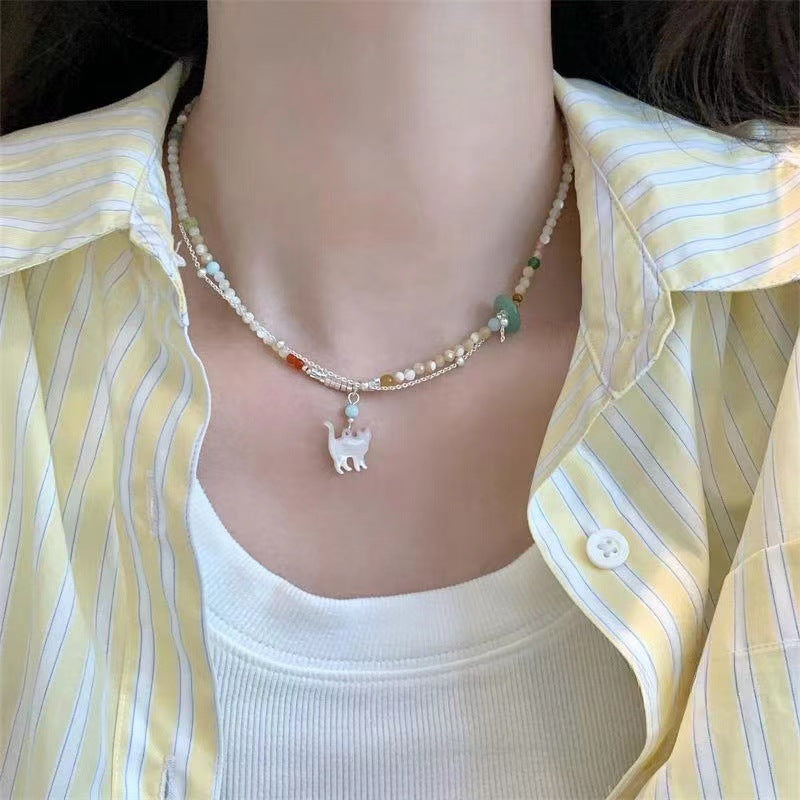 🐾 Purrfectly Pearly Cat Charm Necklace 🐱✨