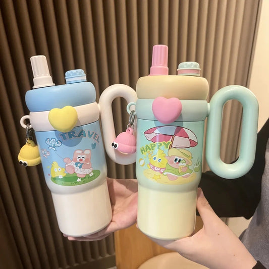 Kawaii Double Handle Water Bottles Sippers with Charm