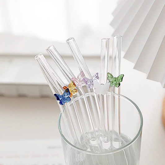 Set of 3 Butterfly Glass Straws