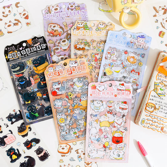 Set of 4 Playful Cat Kawaii Kitty Planner Stickers Sheets Pack