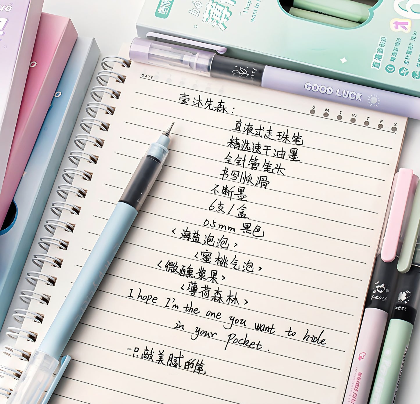 Set of 6 Pastel Quotes Pens Set