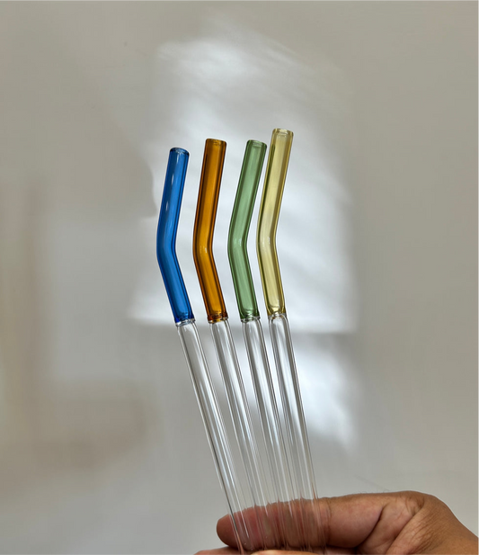 Set Of 4 Glass Straw With Brush, Rainbow Glass Straw Set, Colourful Reusable Glass Straw, Glass Tube Cocktail Straw