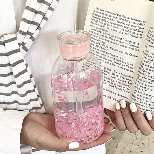 Pink Bow Crystal Water Sipper Bottle 🎀