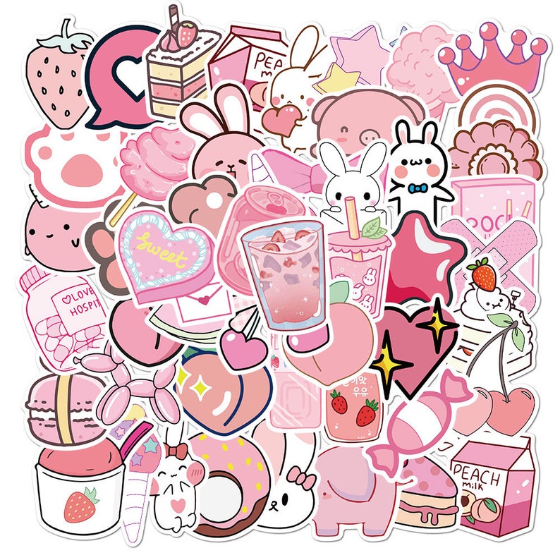PS16 Set of 50 Pink Kawaii Candy & Sweeties Sticker Pack